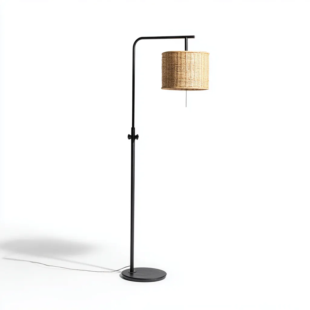 Stehlampe Metall Rattan 40x30x165 cm - schwarz-natur - modernes Design mit hängendem Lampenschirm