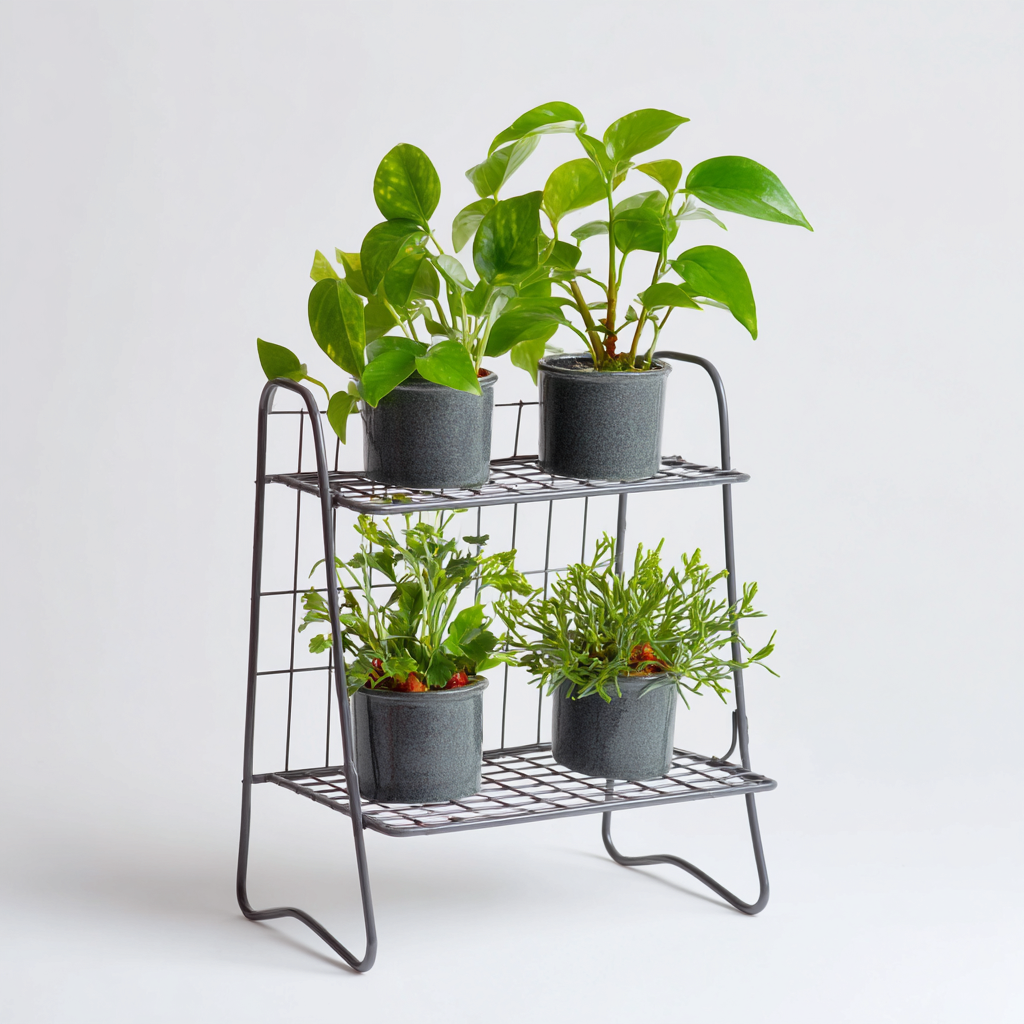 Pflanzenregal Metall 45x25x50 cm - Dunkelgrau - Zweistufiges Design für Innen und Balkon