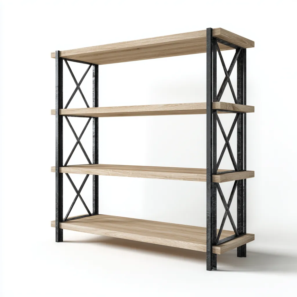 Pflanzenregal Holz Metall 80x35x120 cm - natur-schwarz - industrielles Design - 4 Ebenen