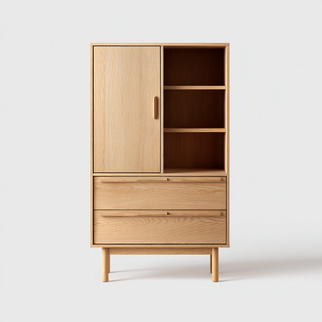 Kleiderschrank Holz 90x45x160 cm - natur - skandinavisches Design mit 1 Tür und 2 Schubladen