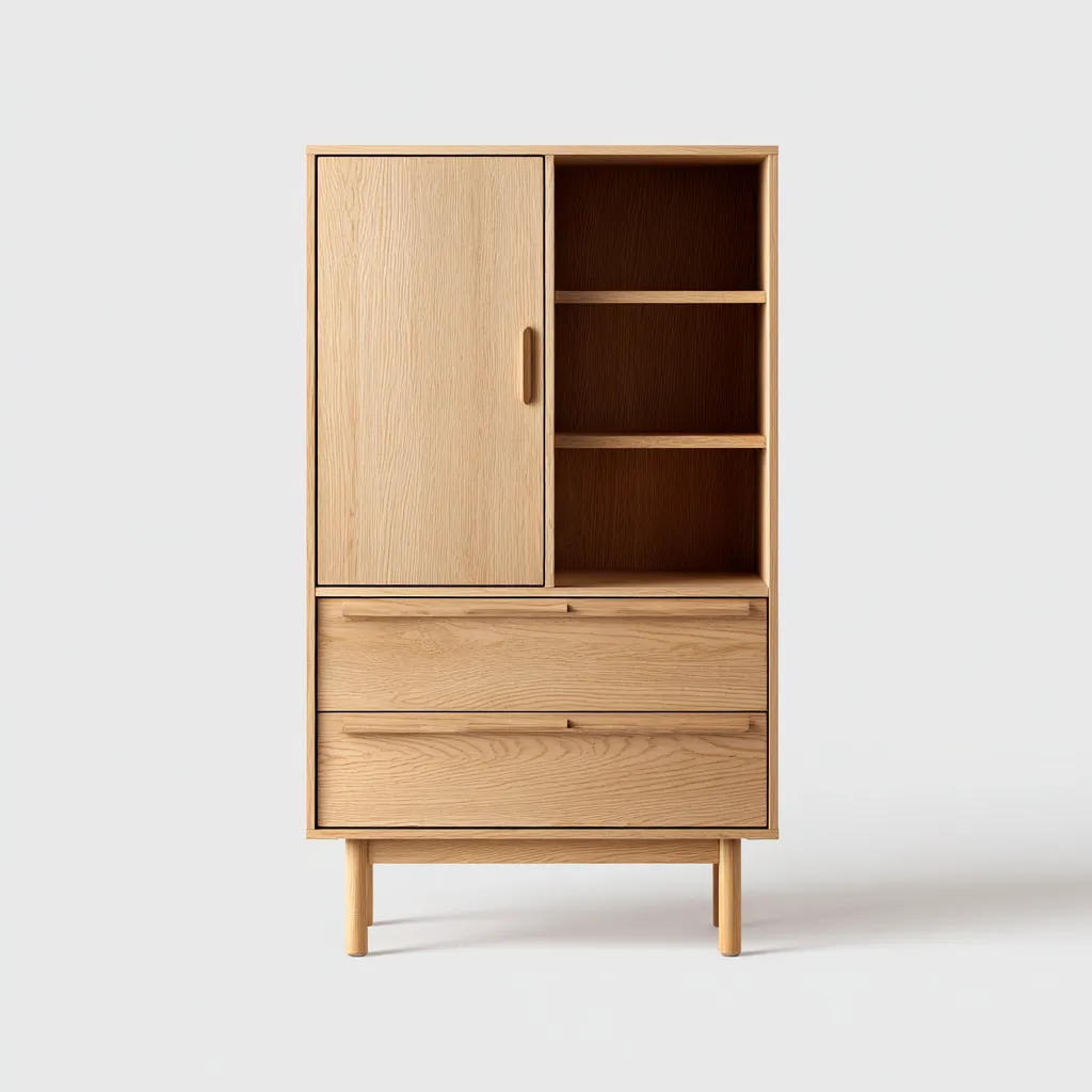 Kleiderschrank Holz 90x45x160 cm - natur - skandinavisches Design mit 1 Tür und 2 Schubladen