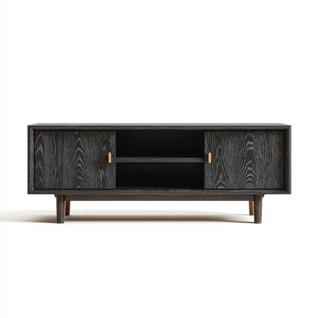 TV-Schrank aus Eichenholz 160x40x55 cm - schwarz - modernes skandinavisches Design mit Schiebetüren