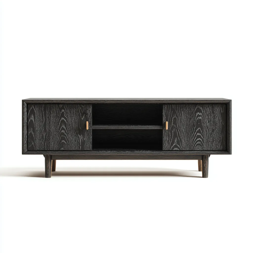 TV-Schrank aus Eichenholz 160x40x55 cm - schwarz - modernes skandinavisches Design mit Schiebetüren