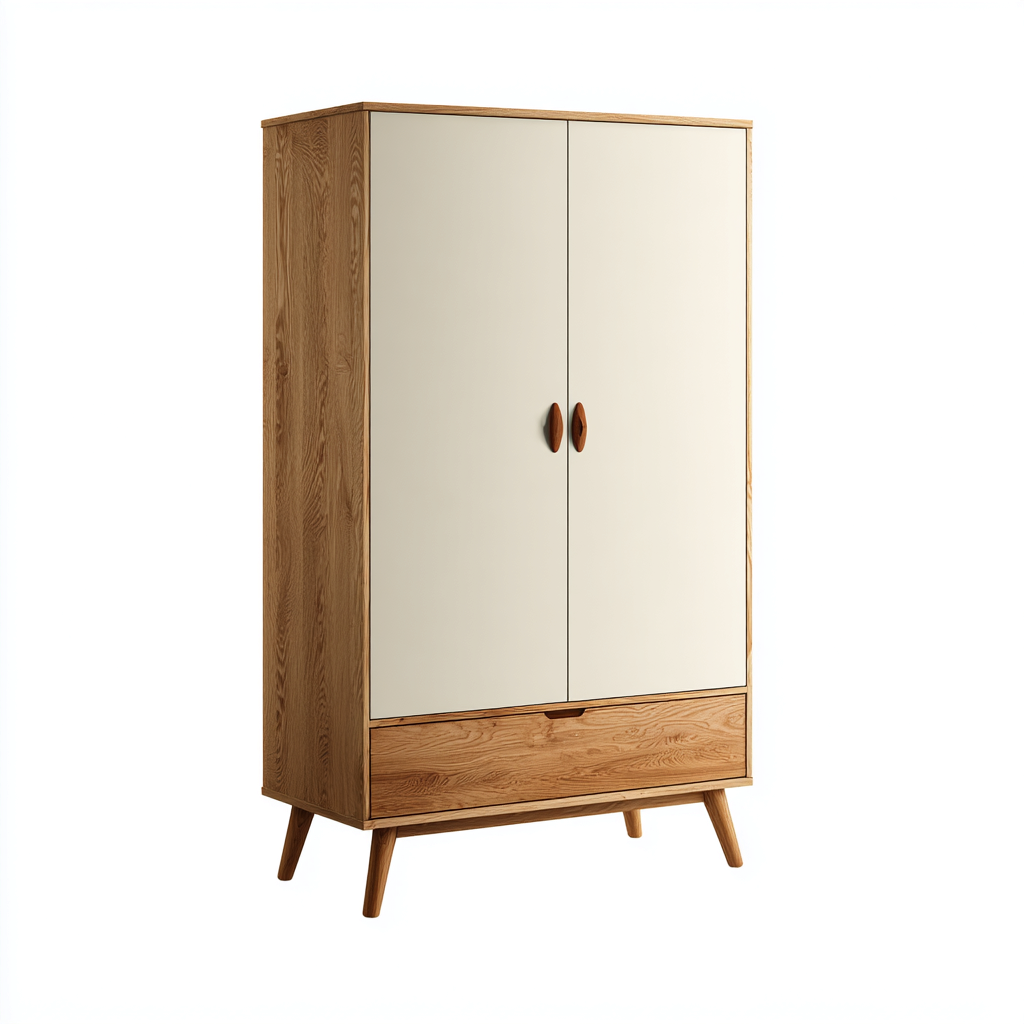 Kleiderschrank aus Holz 100x55x190 cm - weiß-natur - mit 2 Türen und 1 Schublade - skandinavisches Design