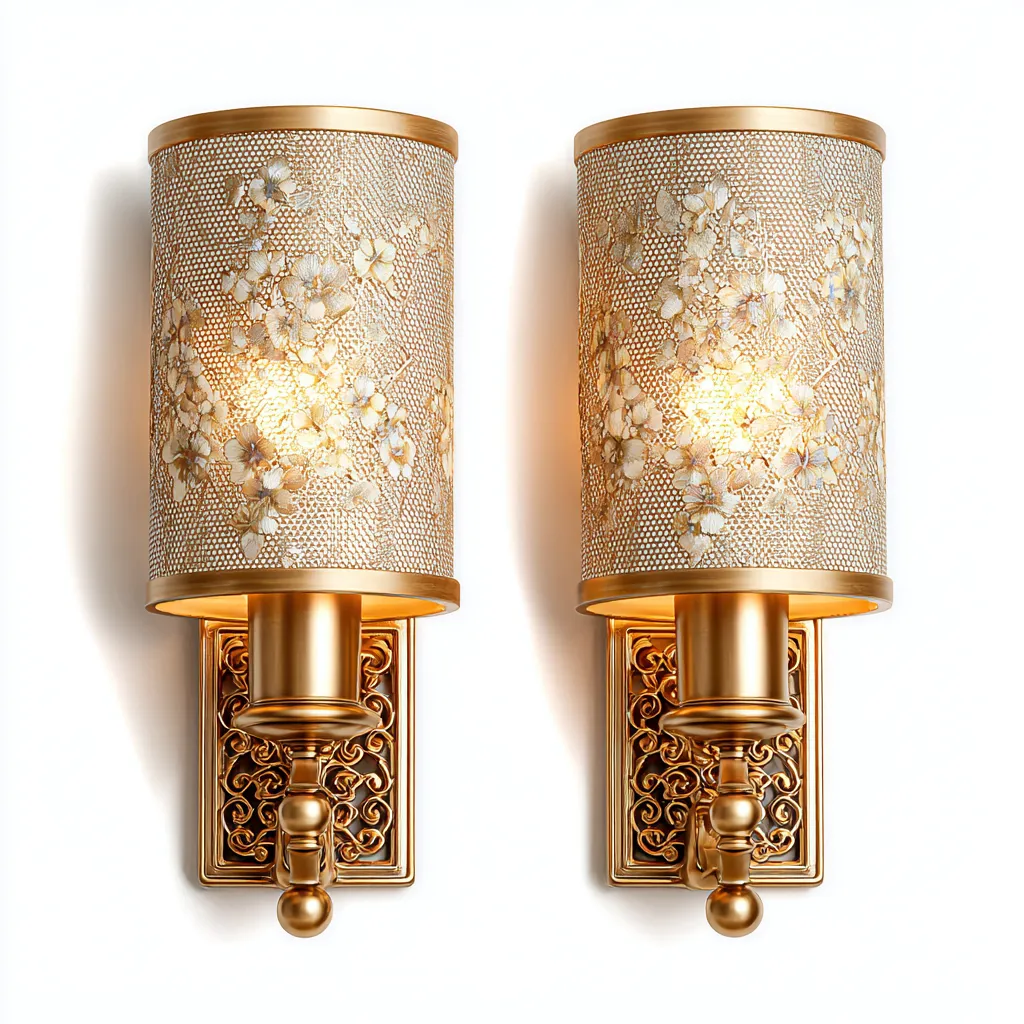 Wandleuchte Metall-Stoff Gold - 18x14x32 cm - Klassisches Design mit floraler Verzierung