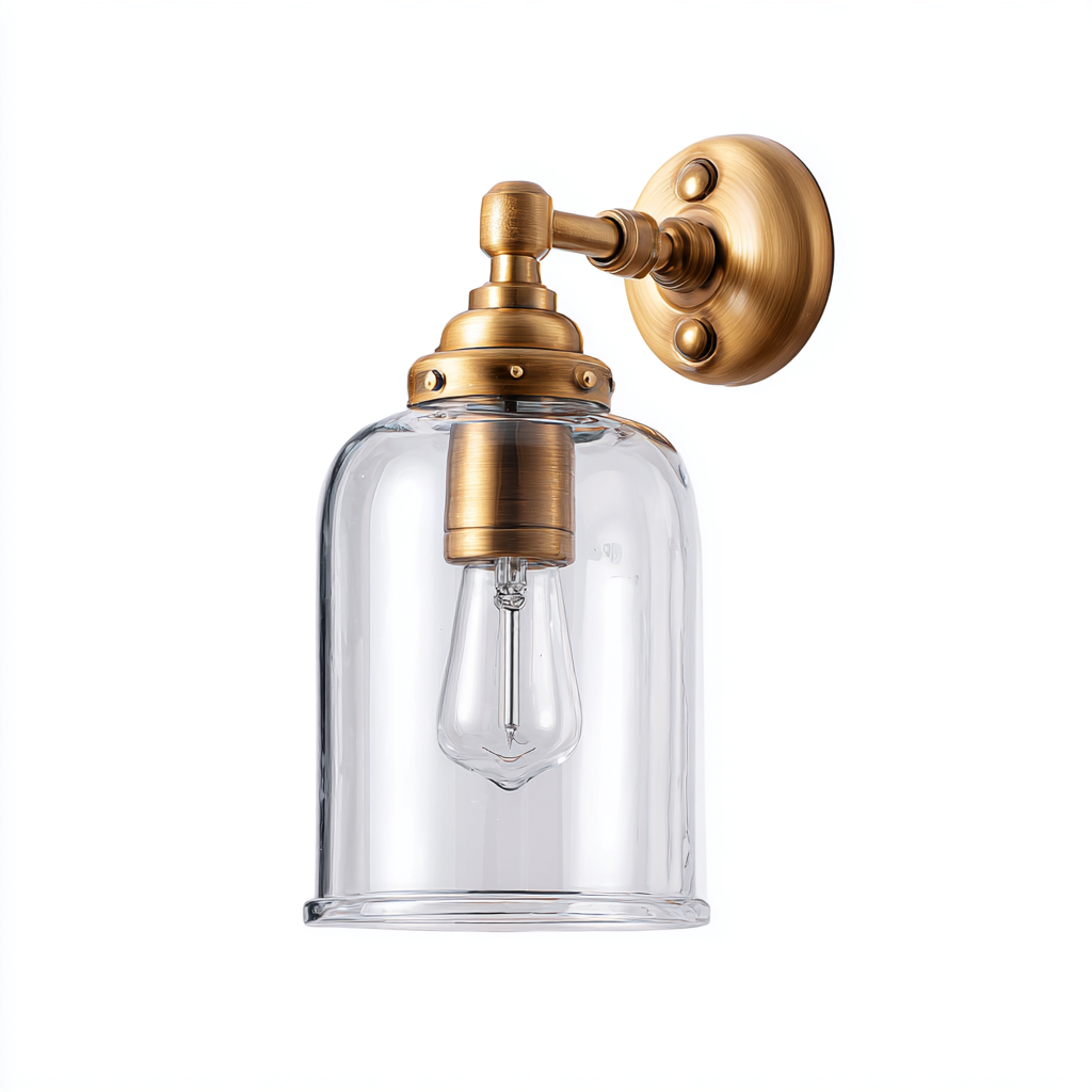 Wandleuchte aus Metall und Glas 18x20x28 cm - messing-transparent - industrielles Design mit Glaszylinder-Schirm