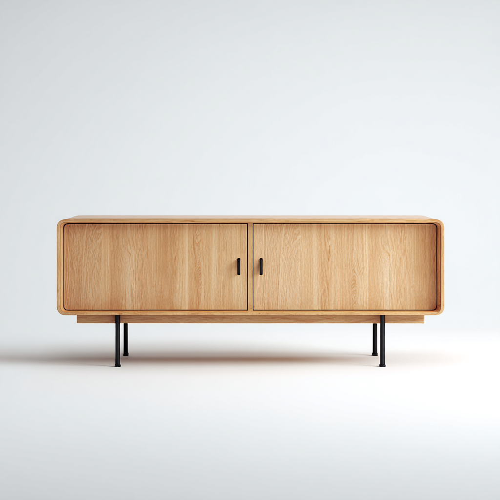 TV-Schrank Holz Metall 140x45x60 cm - eichenfarben-schwarz - modernes Design mit 2 Türen