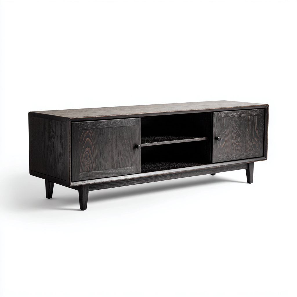 TV-Schrank aus Eichenholz 160x40x55 cm - schwarz - modernes Design mit Türen und offenen Fächern