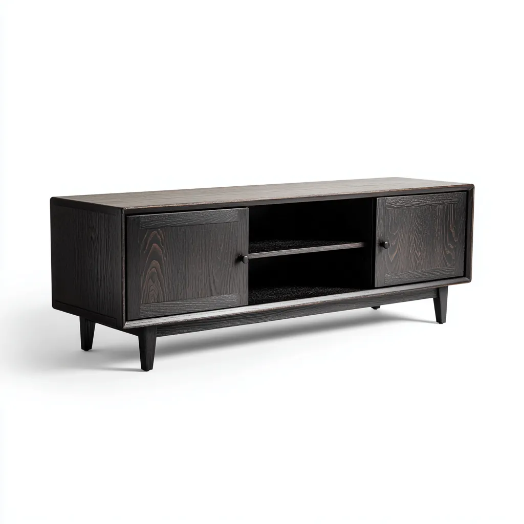 TV-Schrank aus Eichenholz 160x40x55 cm - schwarz - modernes Design mit Türen und offenen Fächern