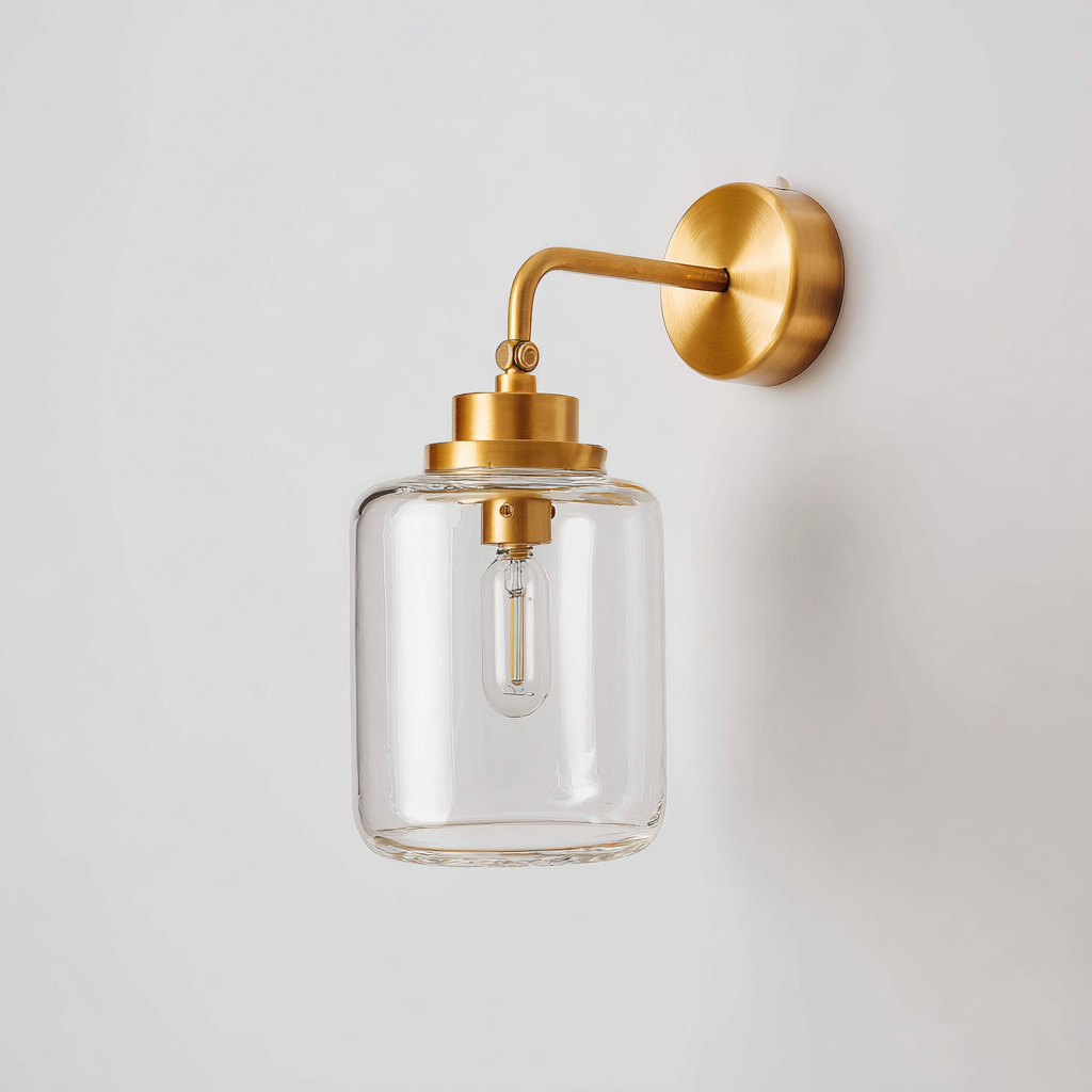 Wandlampe Metall-Glas 17x20x25 cm - gold-transparent - modernes Design mit Glaszylinder