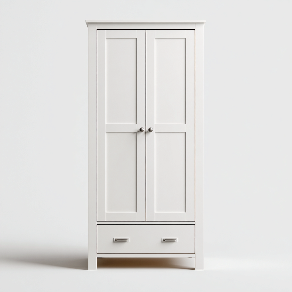 Kleiderschrank Holz 90x45x160 cm - Weiß - 2 Türen und 1 Schublade im klassischen Stil