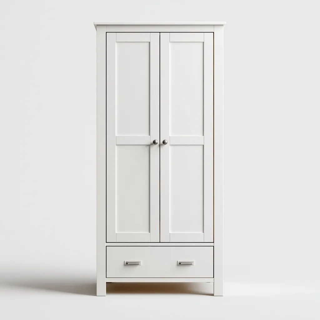 Kleiderschrank Holz 90x45x160 cm - Weiß - 2 Türen und 1 Schublade im klassischen Stil