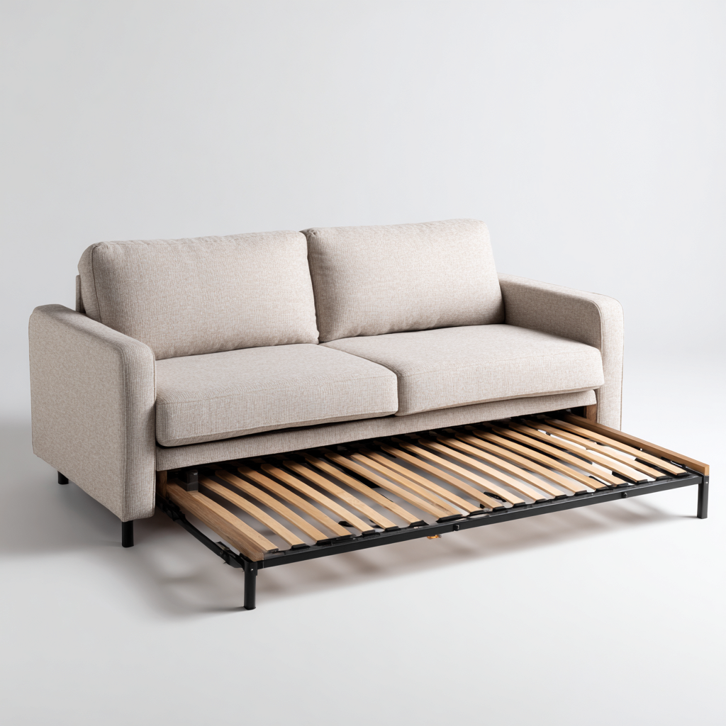 Schlafsofa Stoff 200x90x85 cm - Beige - mit ausziehbarem Bettgestell im modernen Design