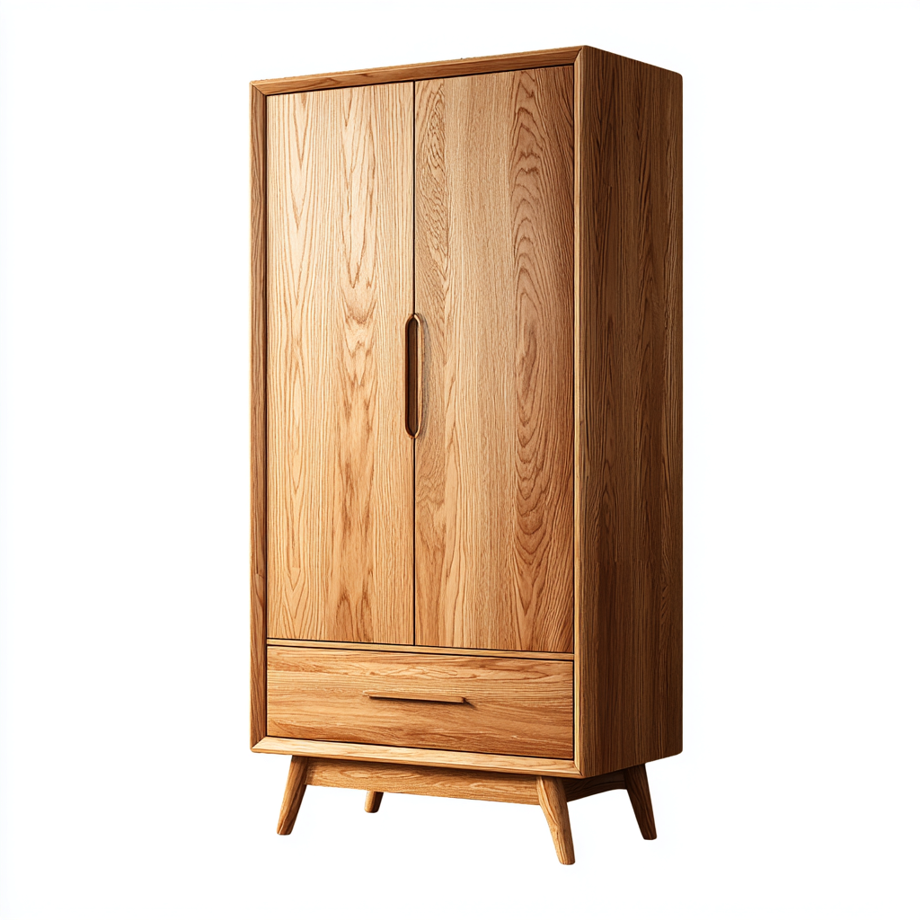 Kleiderschrank aus Massivholz 100x55x190 cm - naturfarben - mit 2 Türen und 1 Schublade - skandinavisches Design