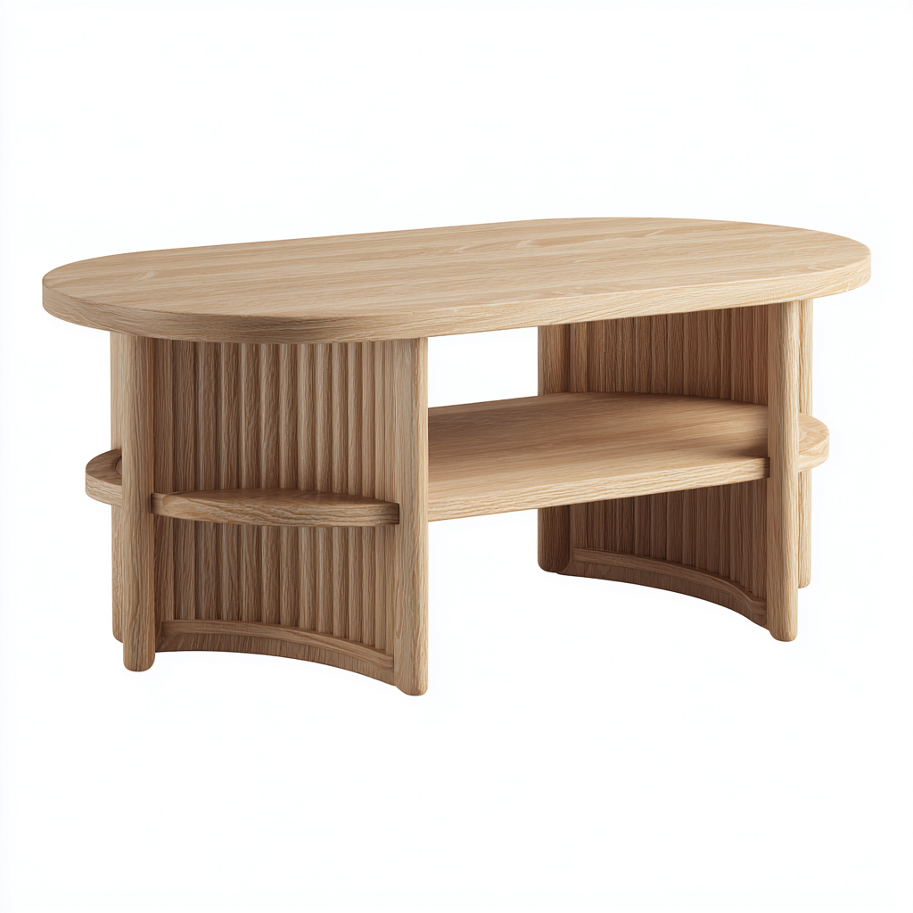 Couchtisch Holz 110x60x45 cm - hellbraun - ovales modernes Design mit Ablagefläche für Wohnzimmer