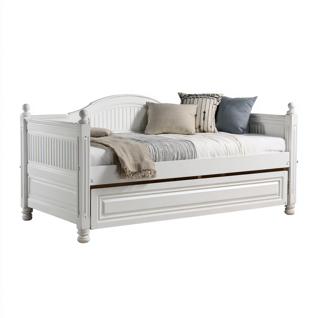 Schlafsofa aus Massivholz 210x100x95 cm - weiß - klassisches Design mit ausziehbarer Liegefläche für Wohnzimmer oder Gästezimmer