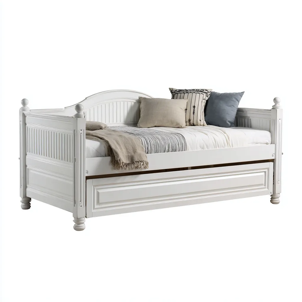 Schlafsofa aus Massivholz 210x100x95 cm - weiß - klassisches Design mit ausziehbarer Liegefläche für Wohnzimmer oder Gästezimmer