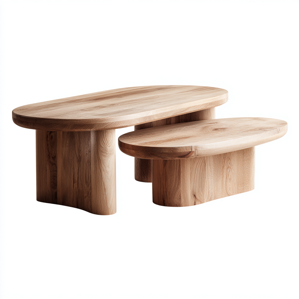 Couchtisch-Set - Massivholz - 120x55x45 cm - 90x45x40 cm - Natur - Modernes Design