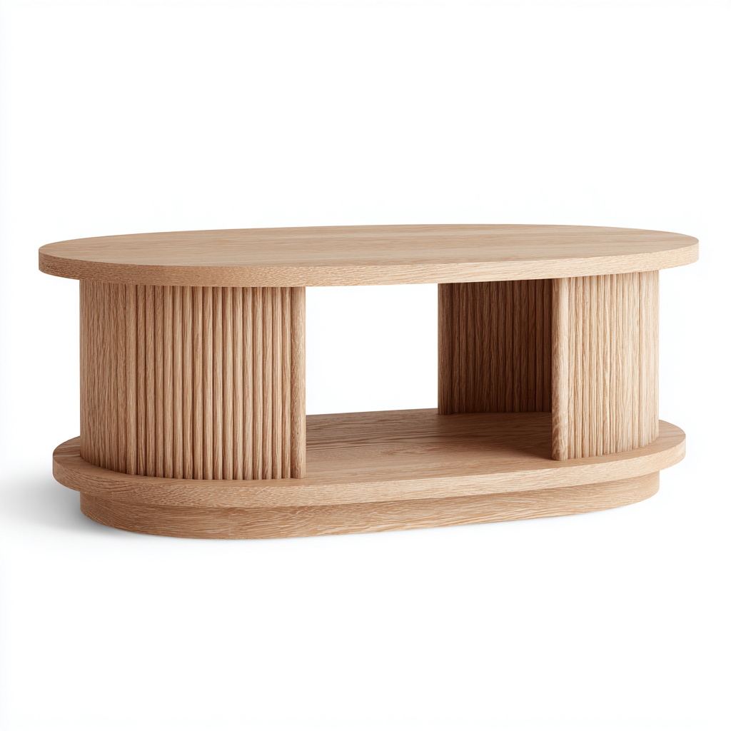 Couchtisch oval Holz 110x60x42 cm - natur - skandinavisches Design mit Ablagefach