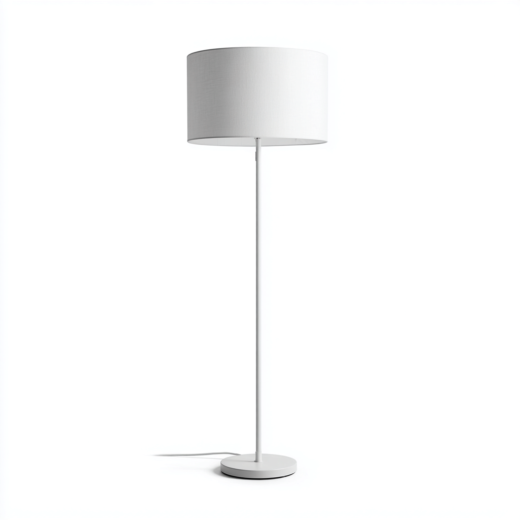 Stehlampe Metall Stoff 38x38x160 cm - weiß - minimalistisches Design mit rundem Lampenschirm