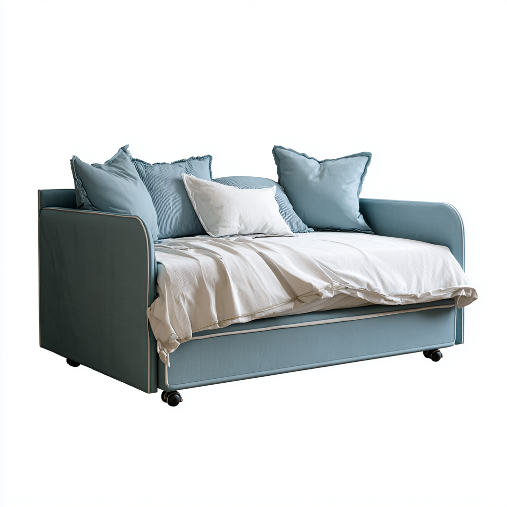 Schlafsofa Stoff 200x90x85 cm - hellblau - mit ausziehbarem Bett und Rollen