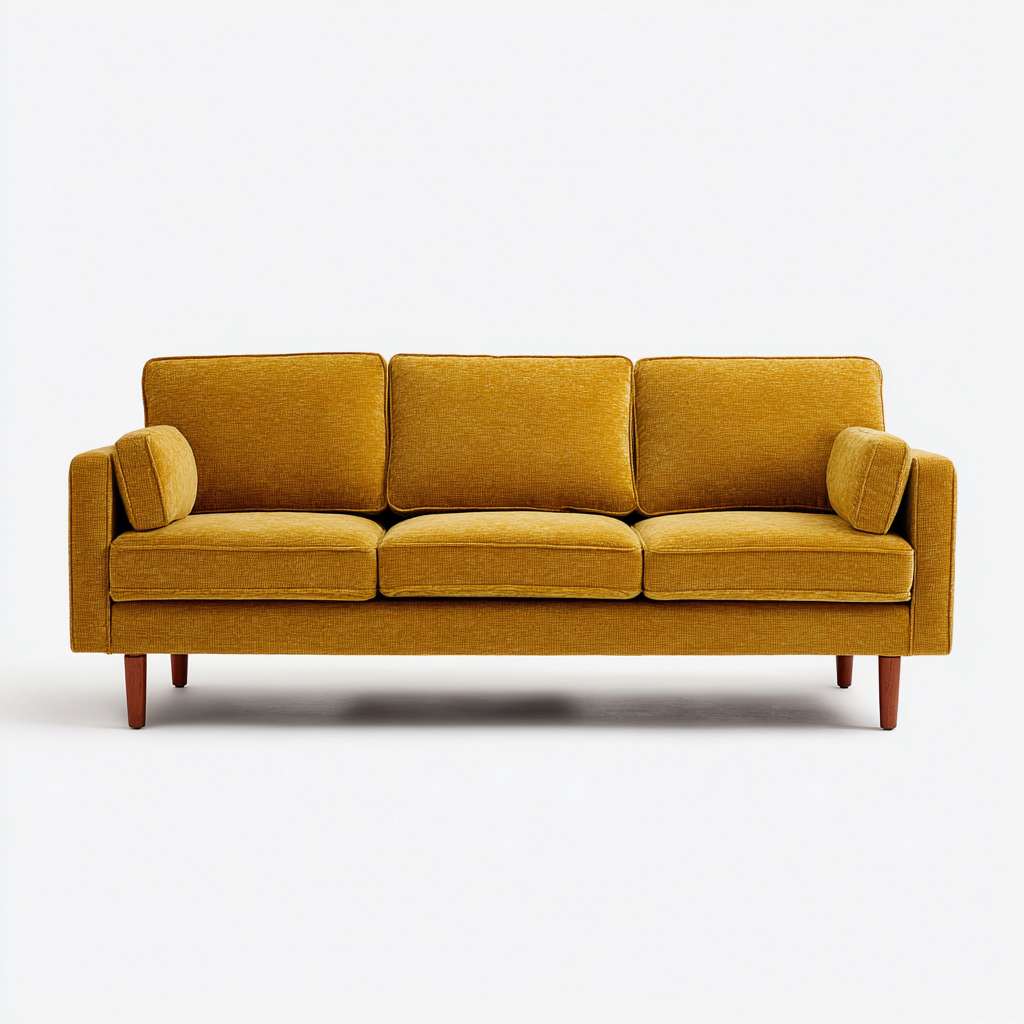 Dreisitzer Sofa Stoff 210x85x80 cm - senfgelb - skandinavisches Design mit Holzfüßen