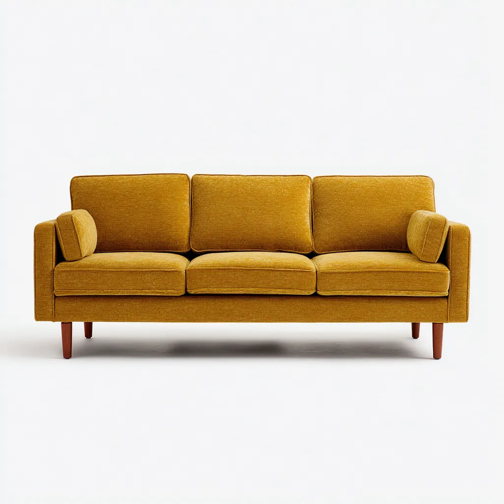 Dreisitzer Sofa Stoff 210x85x80 cm - senfgelb - skandinavisches Design mit Holzfüßen