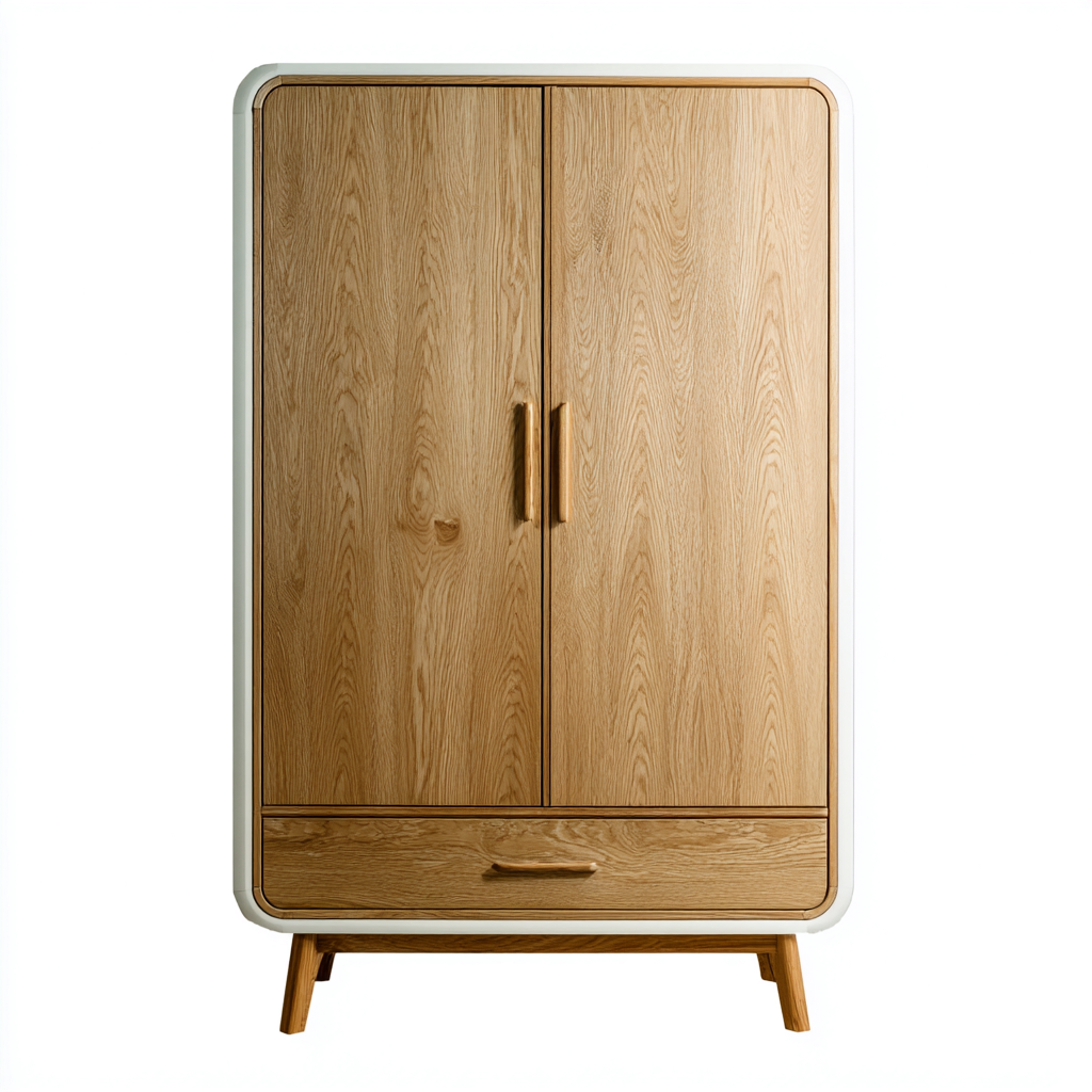 Kleiderschrank Holz 90x45x160 cm - Eichenfarben - 2 Türen und 1 Schublade im skandinavischen Stil