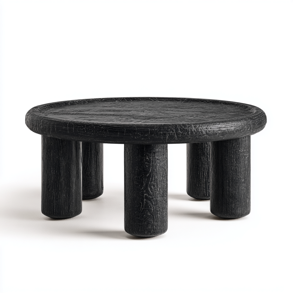 Couchtisch Rundholz 85x85x38 cm - schwarz - modernes Design - mit massiven Beinen