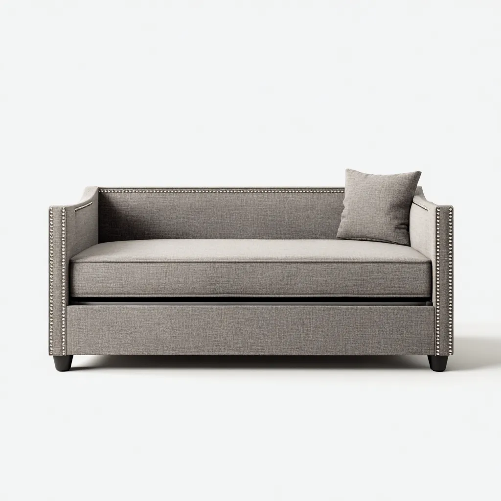 Schlafsofa aus Stoff 205x95x85 cm - hellgrau - elegantes Design mit Nietenverzierung und ausziehbarer Liegefläche für Wohnzimmer oder Gästezimmer