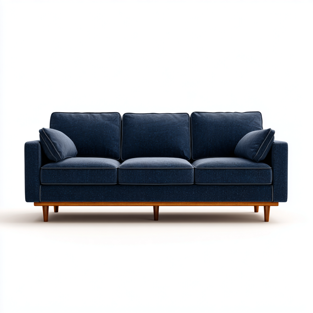 Dreisitzer Sofa Stoff 215x88x82 cm - dunkelblau - modernes skandinavisches Design mit Holzfüßen