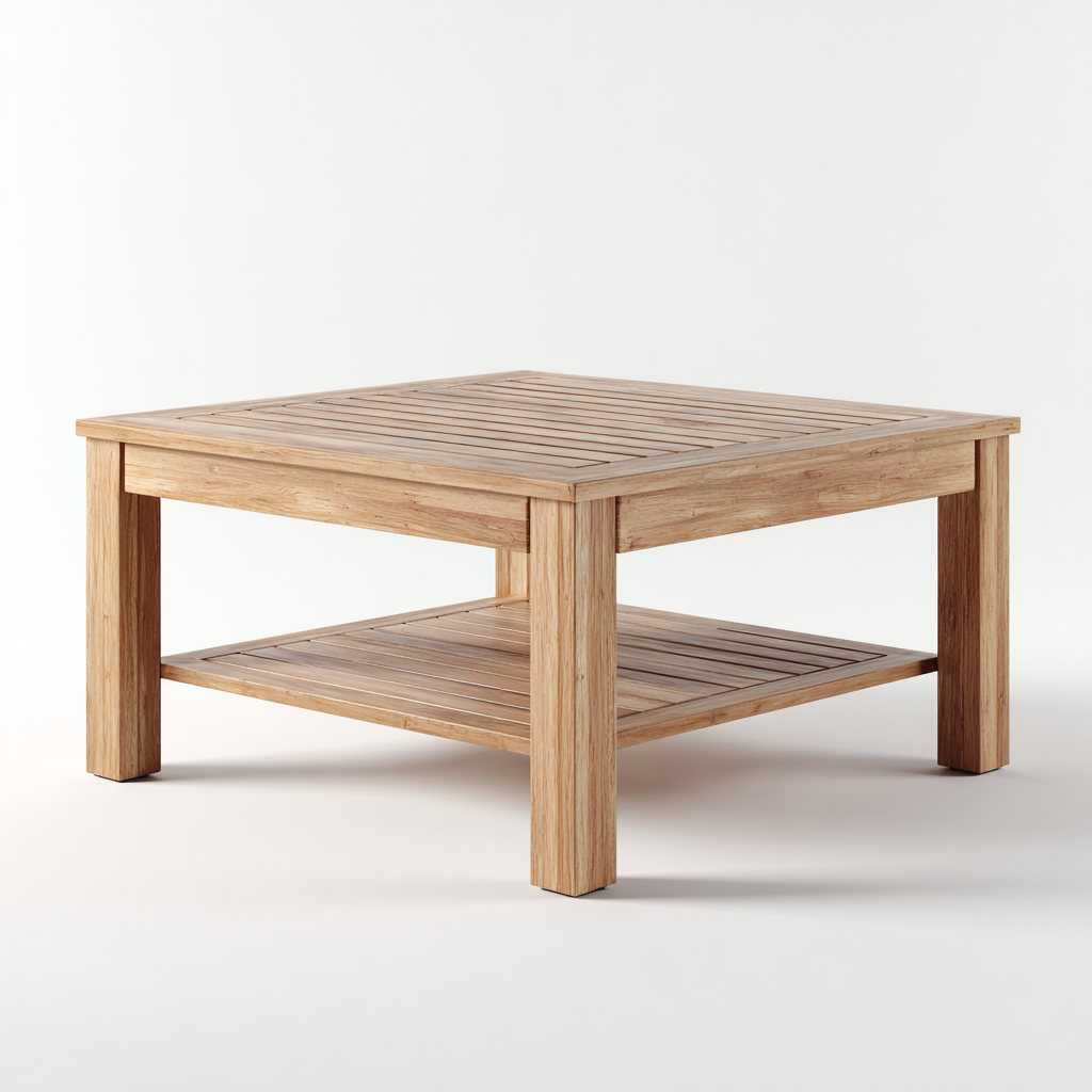 Couchtisch aus Massivholz 70x70x45 cm - natur - quadratisches Design mit Ablagefläche