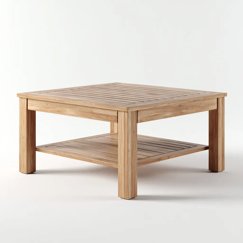 Couchtisch aus Massivholz 70x70x45 cm - natur - quadratisches Design mit Ablagefläche