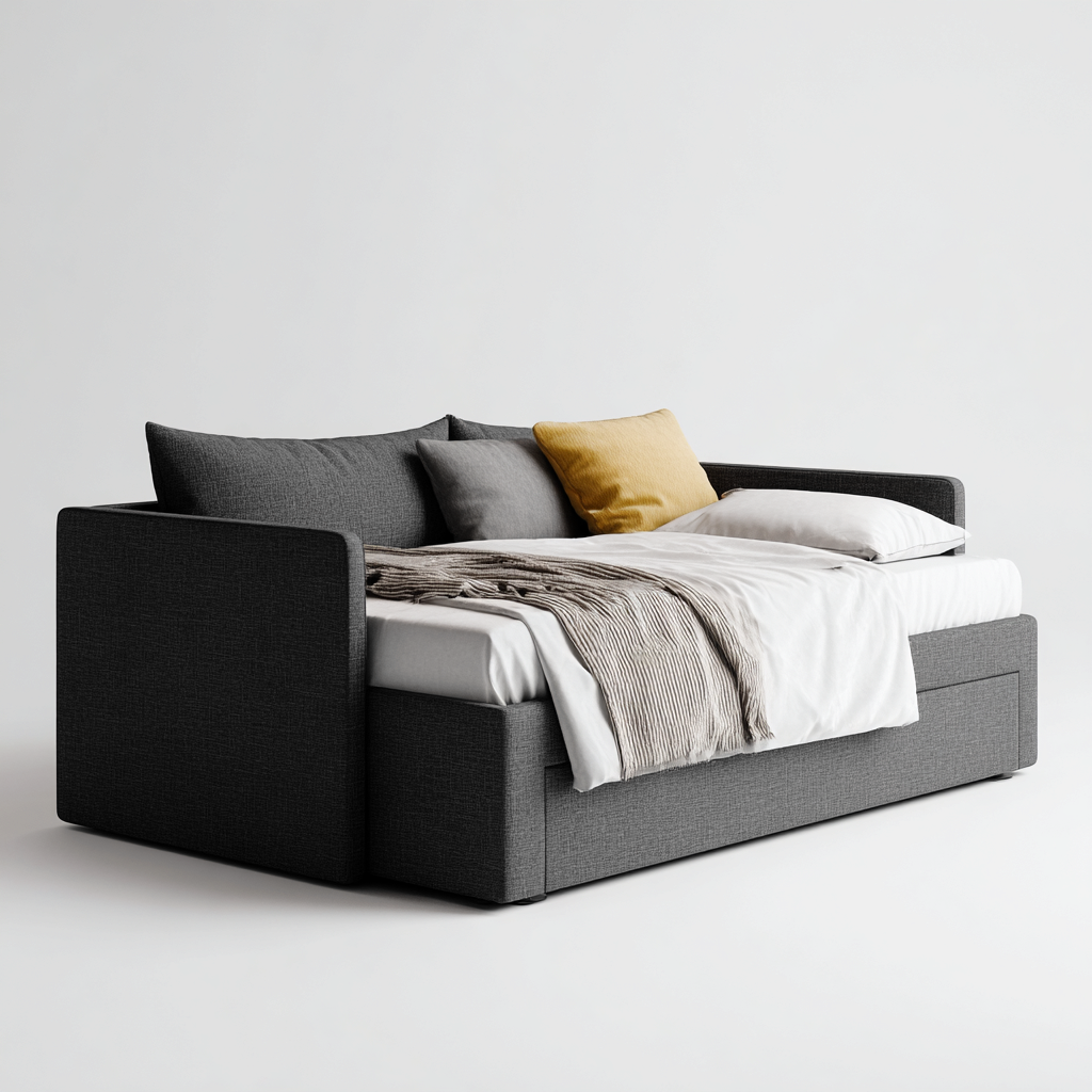 Schlafsofa aus Stoff 210x95x85 cm - dunkelgrau - modernes Design mit ausziehbarem Bett für Wohnzimmer und Gästezimmer