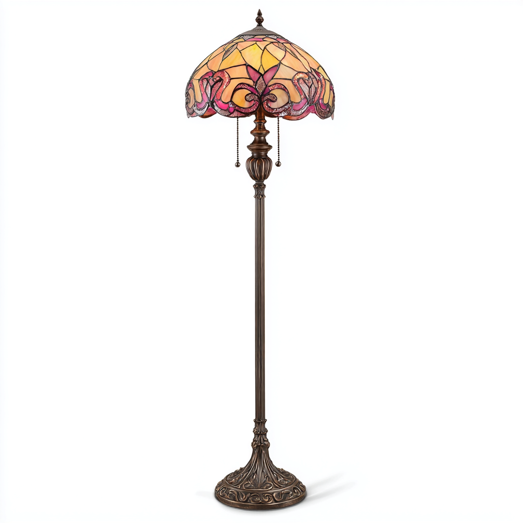 Stehlampe aus Glas und Metall 45x45x165 cm - bronze-mehrfarbig - klassisches Tiffany-Design mit Glasmosaikschirm