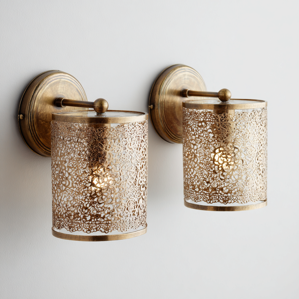 Wandleuchte Metall 18x12x25 cm - antikgold - orientalisches Design mit filigranem Lochmuster