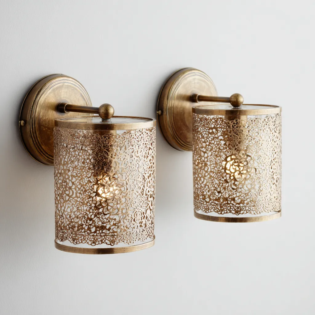 Wandleuchte Metall 18x12x25 cm - antikgold - orientalisches Design mit filigranem Lochmuster