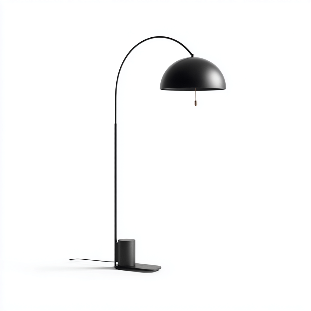 Stehlampe aus Metall 45x30x160 cm - schwarz - modernes Bogen-Design mit Halbkugelschirm