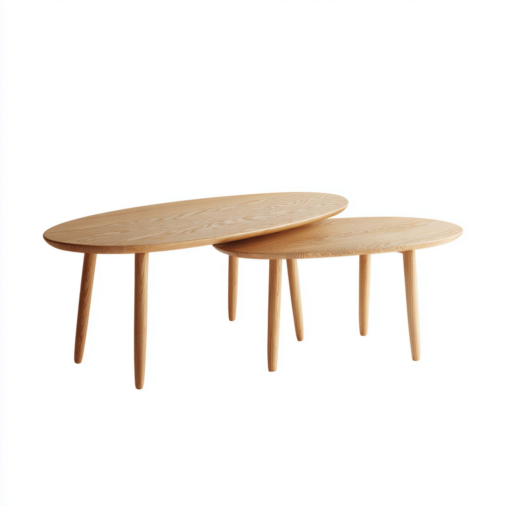 Couchtisch-Set Holz 110x55x45 cm - 80x50x40 cm - hellbraun - 2-teiliges ovales skandinavisches Design für Wohnzimmer