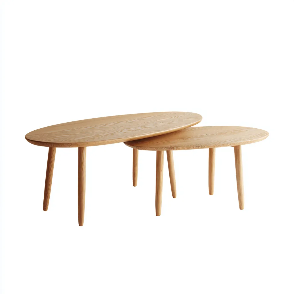 Couchtisch-Set Holz 110x55x45 cm - 80x50x40 cm - hellbraun - 2-teiliges ovales skandinavisches Design für Wohnzimmer