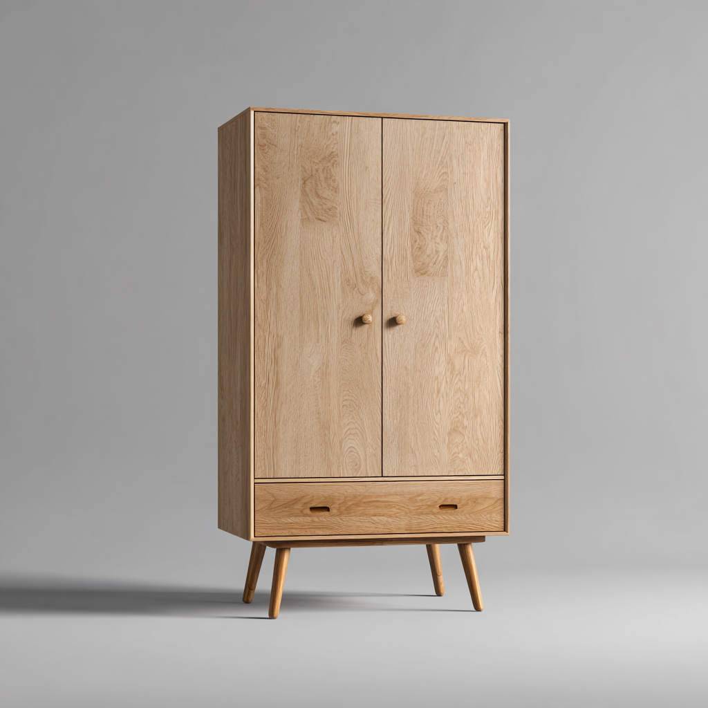 Kleiderschrank Holz 90x55x180 cm - natur - skandinavisches Design - mit 2 Türen und 1 Schublade