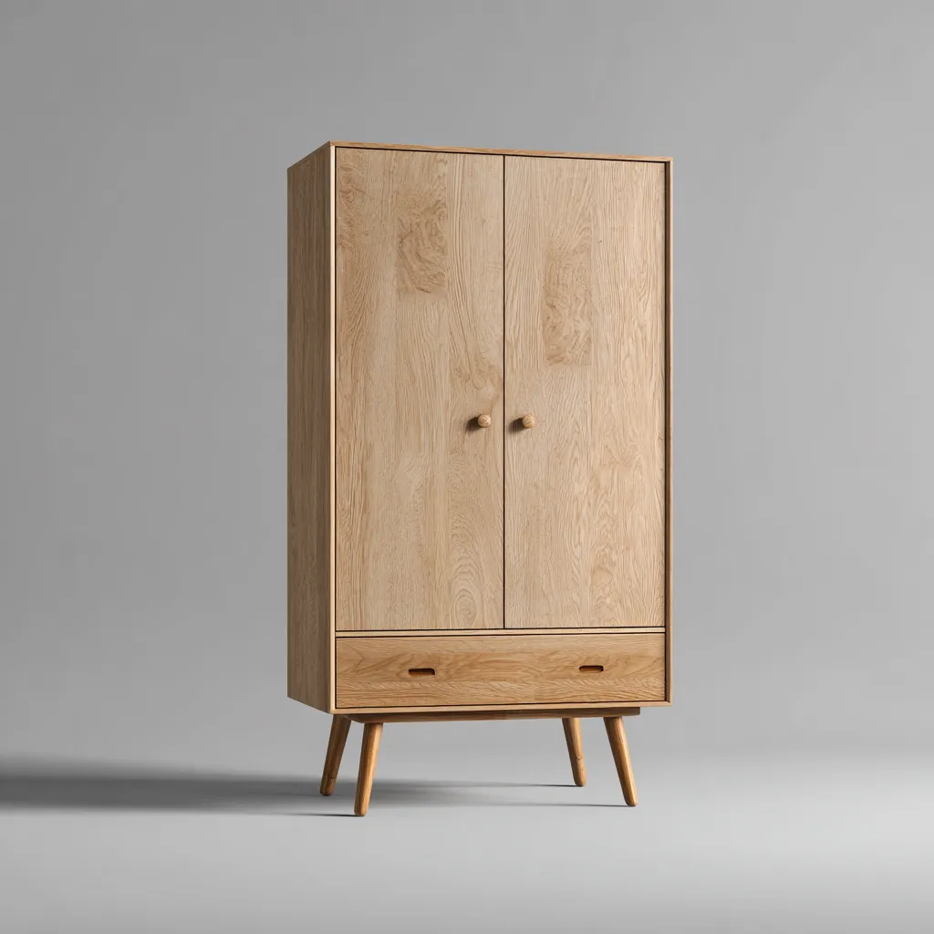 Kleiderschrank Holz 90x55x180 cm - natur - skandinavisches Design - mit 2 Türen und 1 Schublade