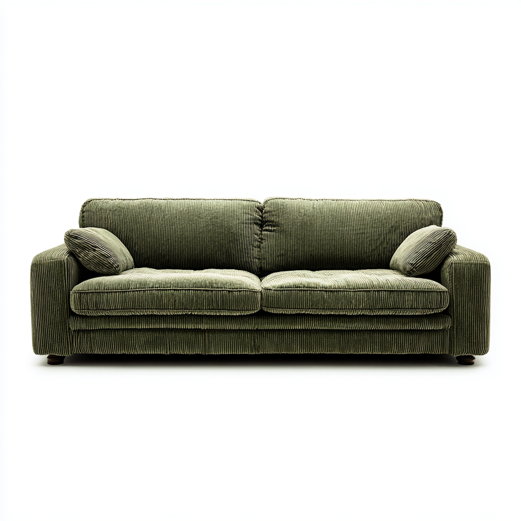 Dreisitzer Sofa Cord 220x90x82 cm - olivgrün - modernes Design mit weicher Polsterung