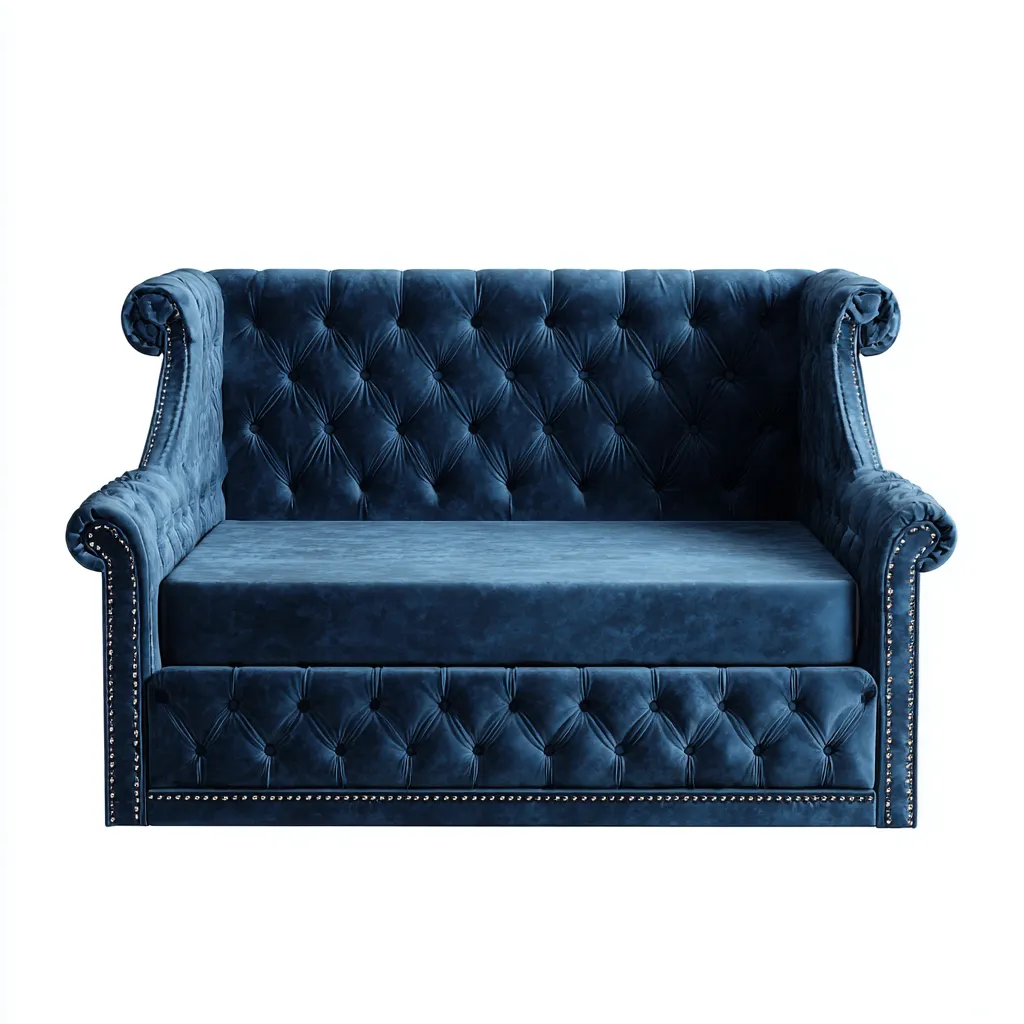 Schlafsofa aus Samt 200x90x85 cm - dunkelblau - Chesterfield-Design für Wohnzimmer und Gästezimmer