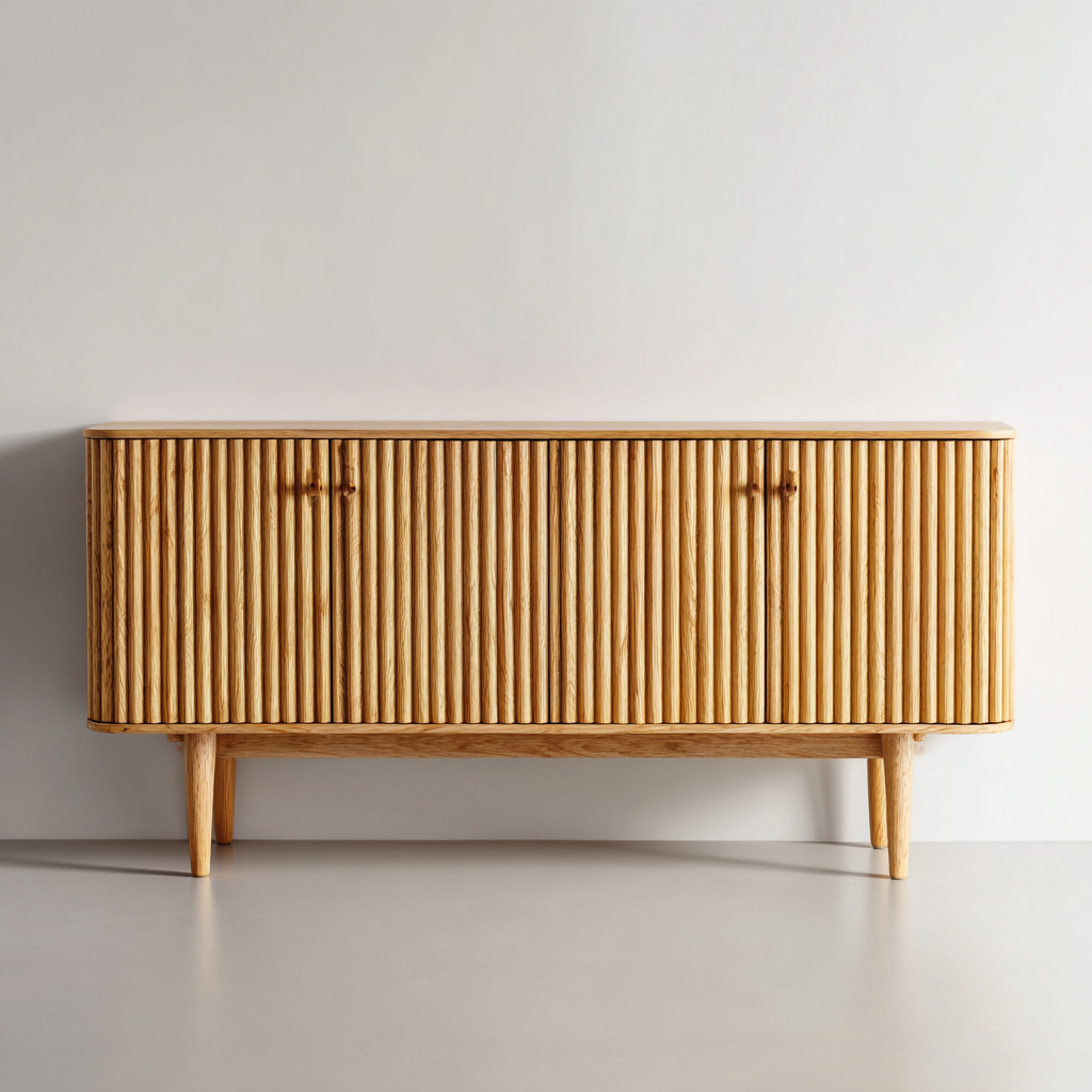 TV-Schrank Holz 160x40x70 cm - Eiche Natur - Modernes Design mit Lamellentüren