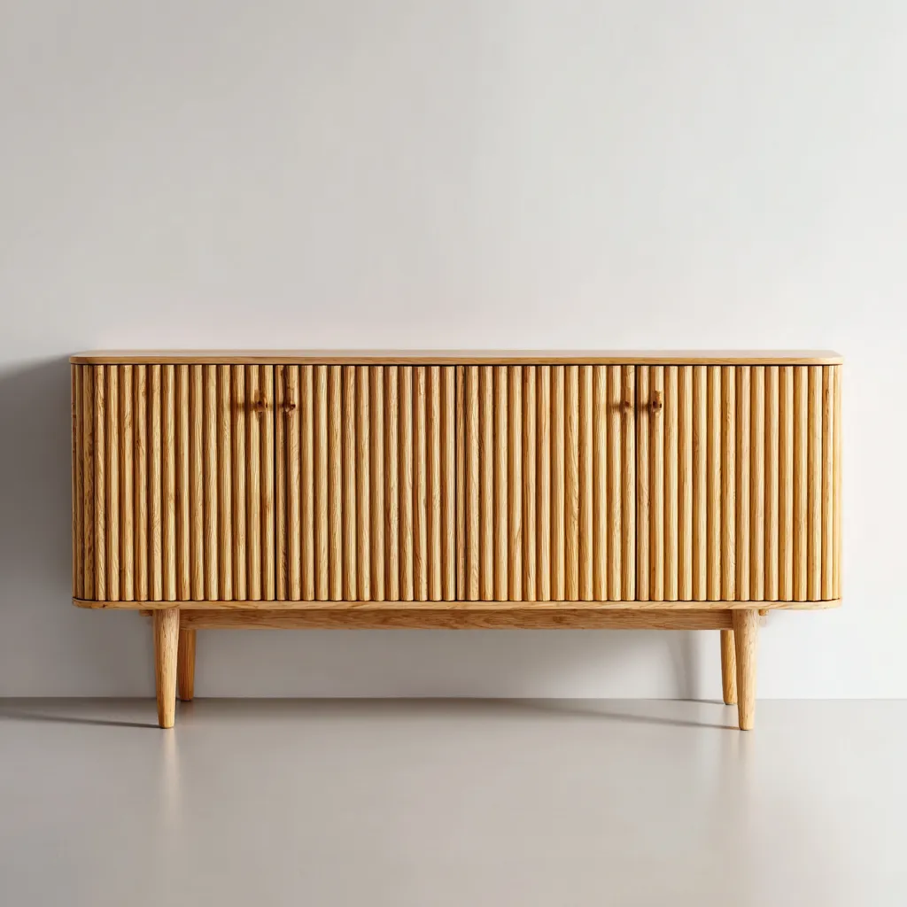 TV-Schrank Holz 160x40x70 cm - Eiche Natur - Modernes Design mit Lamellentüren