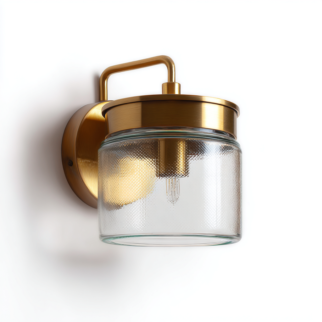 Wandleuchte aus Metall und Glas 17x19x25 cm - messing-transparent - modernes Design mit strukturiertem Glaszylinder