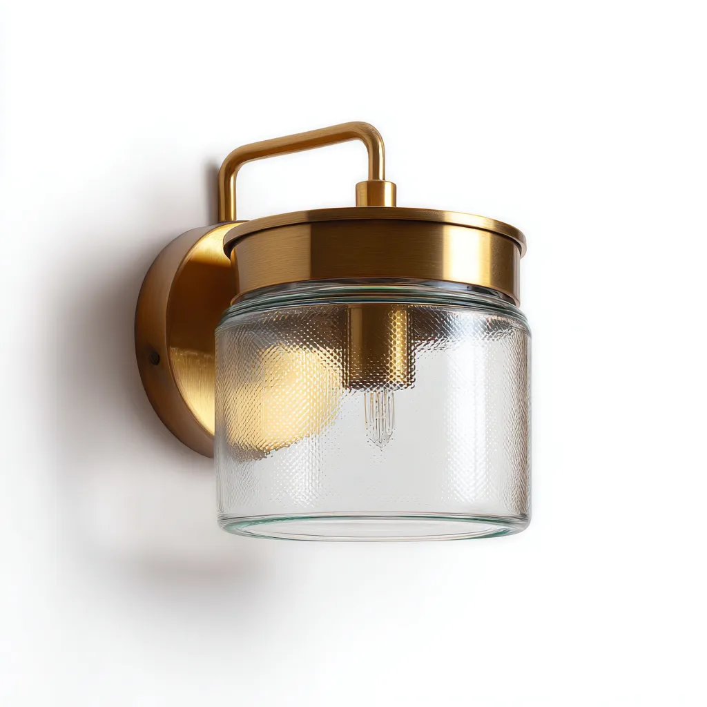 Wandleuchte aus Metall und Glas 17x19x25 cm - messing-transparent - modernes Design mit strukturiertem Glaszylinder