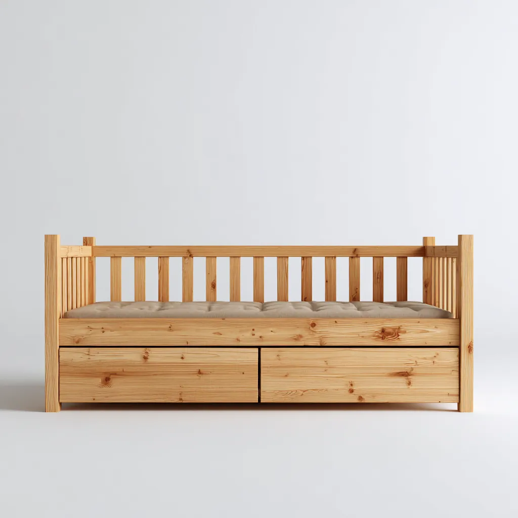 Schlafsofa aus Massivholz 200x90x85 cm - natur - mit Stauraum - skandinavisches Design