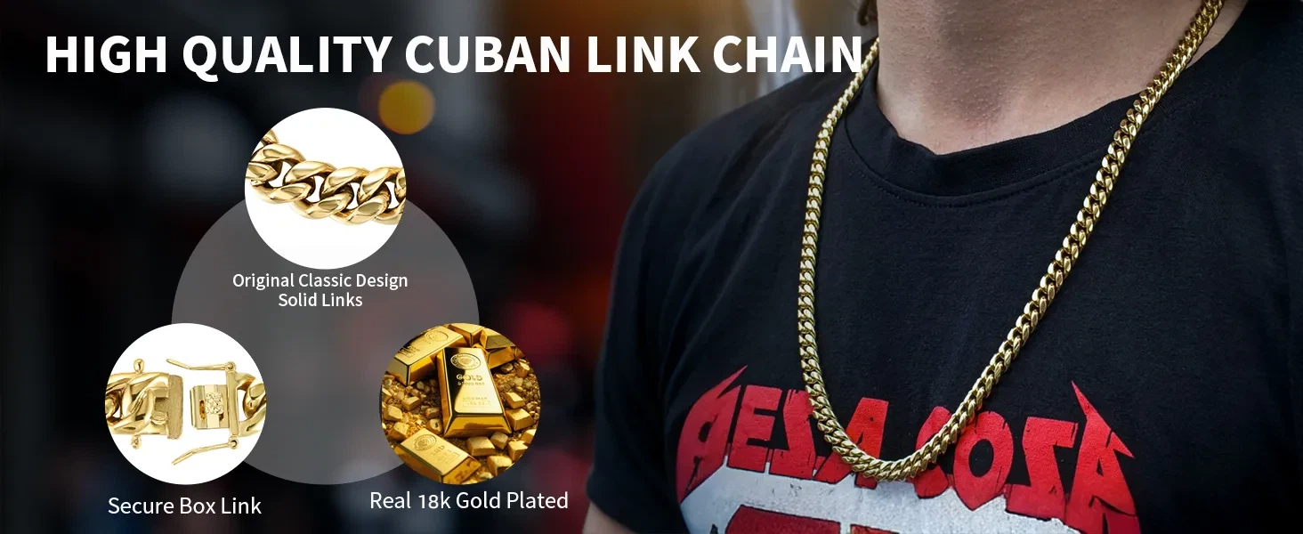 12mm Cuban chain and bracelet set, 18K Gold